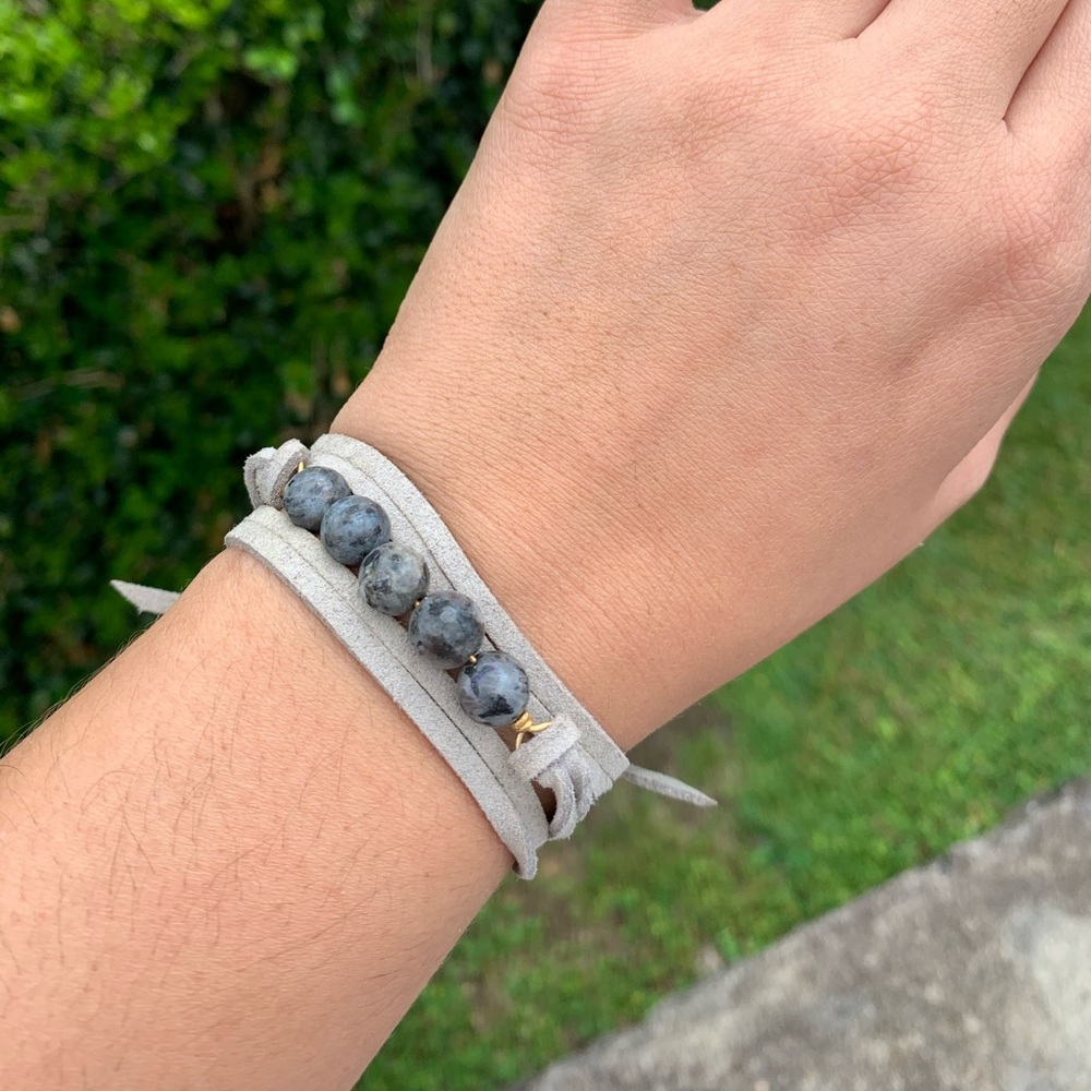 Grey Wrap Bracelet with Beads